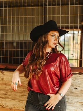 Women's Metallic Red Short-Sleeve Tee